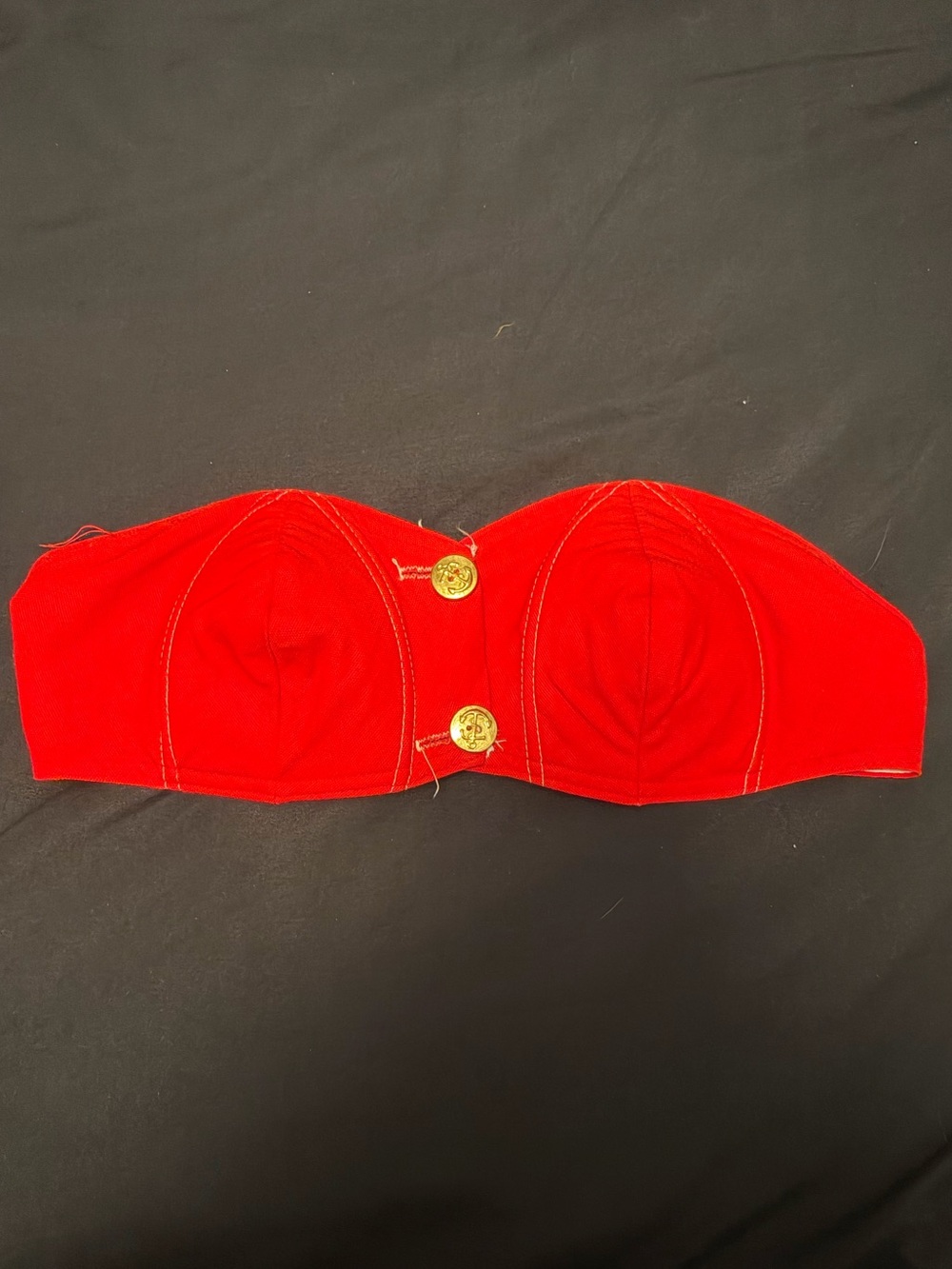 Red Strapless Bustier Top with Gold Buttons